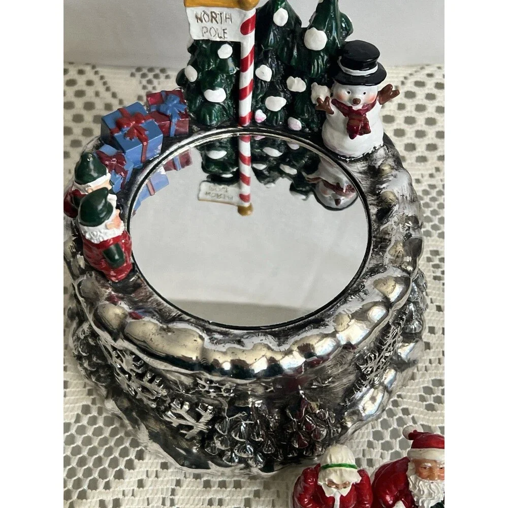 1990s International Silver Santa Mrs Claus On Ice Musical Music Box Christmas